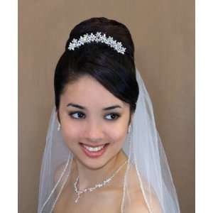  Marquis Rhinestone Tiara with Crystal Beads   Floral 563 