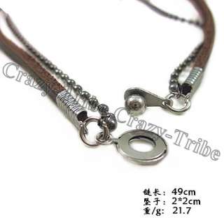 mens Unisex charm Diamond Love Ring pendant Genuine leather necklace 