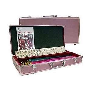  American Mahjong Set With Burgundy Tiles In Pink Case 