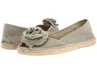 Mia Rosette Ladies Khaki Canvas Loafers with Frayed Floral Detail Sz 