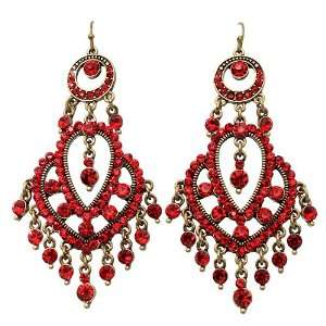  Crystal Pave Vintage Chandelier Luxury Earring Red L 
