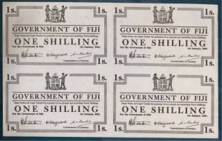 1942 GOVT OF FIJI 1 SHILLING UNIFACE GEM UNC UNCUT NOTE  