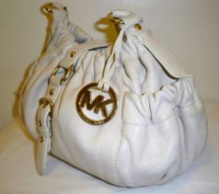 Michael Kors Ivory white cream beige Leather FANCY gold crossbody bag 
