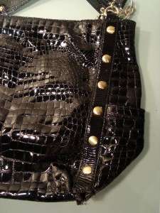 Michael Kors Black Patent Leather With Chains Handbag Purse Large 
