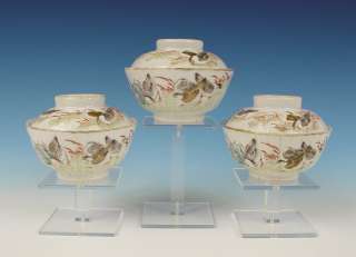 Superb Set 3X Chinese Porcelain Bowls + Cover 19th C. Ducks!  