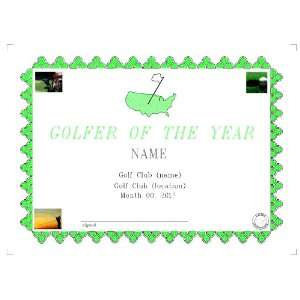  Award certificate   Golfer of the year 