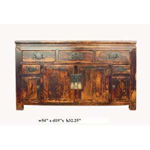  Chinese Brown Rustic Lacquer Sideboard Console Table 