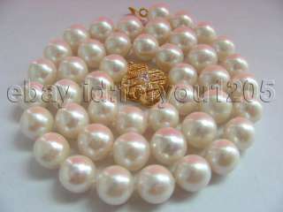 Genuine Natural White Round 10mm Pearl Necklace Zircon!  