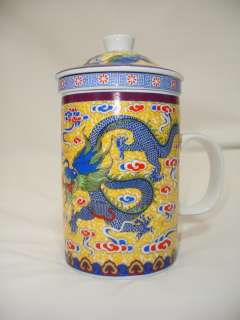 Porcelain TEA CUP infuser filter Coffee Mug Dragon NEW  