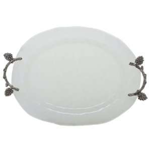  Large Pine Cone Branch Oval Glass Serving Tray: Home 
