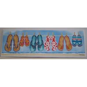   Plaque Motiff Flip Flops on a Clothes Line #3 6x18: Home & Kitchen