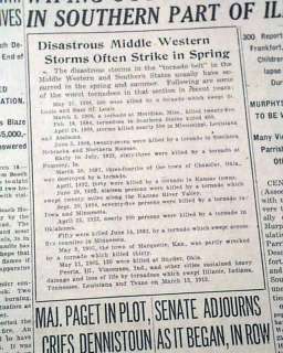 GREAT TRI STATE TORNADO Midwest Disaster 1925 Newspaper First Report 