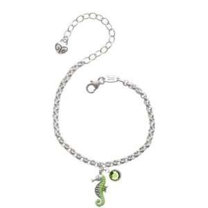  Green Seahorse Silver Plated Brass Charm Bracelet with 