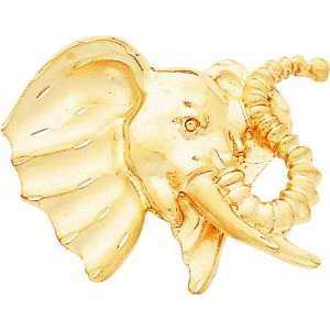  14K Gold Diamond Cut Elephant Head Slide Pendant Jewelry