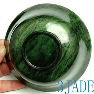 Hand Carved Natural Green / Black Jade Bowl  