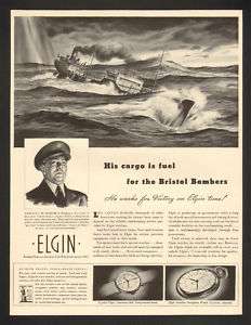 1942 Wartime Elgin Aviation Navigation Watch Print Ad  