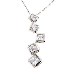  Princess Cut C.Z. Diamonds Silver Trendy Journey Pendant 