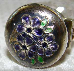 RARE ANTIQUE CHATELAINE STERLING SILVER/CRYSTAL/ENAMEL PERFUME/SCENT 