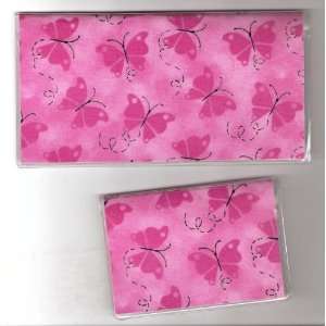  Checkbook Cover Debit Set Made with Pink Butterfly Fabric 