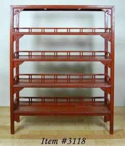 LARGE RED LACQUER DISPLAY SHELF Book Case Cabinet New  