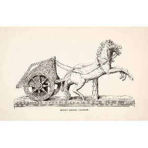 1886 Wood Engraving Roman Chariot Horse Sculpture Froer Racing Battle 