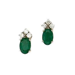  Oval Emeralds 0.90ct TW and Diamond 14kt Gold Earrings 