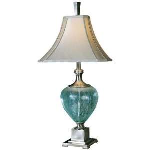  Oceana Blue/Green Crackle Glass and Nickeled Table Lamp 