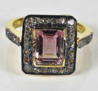   18k Gold/Sterling 2.60ct Rose Cut Diamonds & Soft Pink Tourmaline Ring