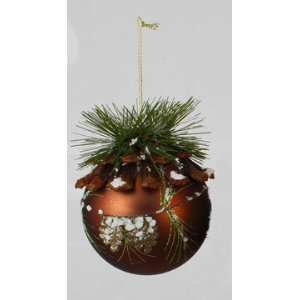   Frosted Pine Brown Glitter Glass Christmas Ball Ornament 5 (100mm