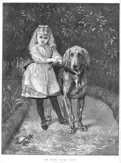 DOGS Charming young girl. Large Dog.Vintage print.1875  