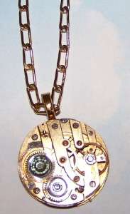   Gold Swiss WATCH Movement Necklace Peridot Artist Designer Made  