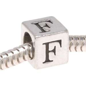  Large Hole Lead Free Pewter Alphabet Bead Letter F 6.4mm 