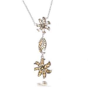   Gold Vermeil Antique Flower Dot Pattern Drop Lariat Necklace Jewelry