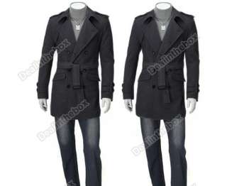   Mens Korea Slim Classic Double Breasted Wool Coat Jacket M L XL XXL