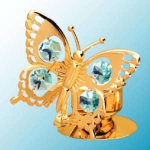 24K Gold Plated Swallowtail Butterfly Tea Light Candle Holder   Green 