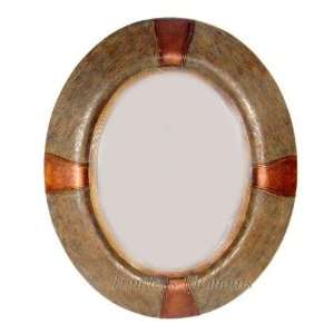  Oval Shaped Wood Leather Wall Mirror Decor Accent: Home 