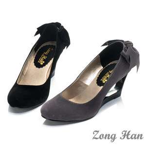   Womens Special Shape Hollow Heel Style High Heel Bow Shoes Black Gray
