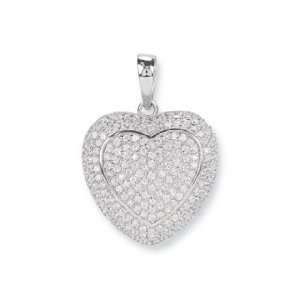  Sterling Silver CZ Heart Pendant with 18 Inch Chain   43mm 