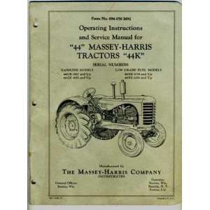  Massey Harris Instructions Service Manual 44 Tractors 