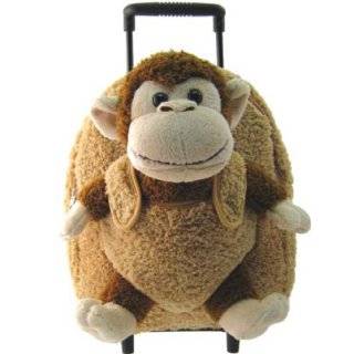 Kids Beige Rolling Backpack With Monkey Stuffie  Affordable Gift for 