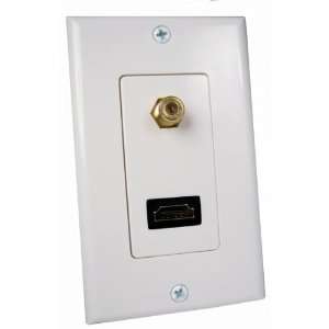  White HDMI &Coaxial F Cnectr Wall Plate 