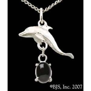  Dolphin Gemstone Necklace, Sterling Silver, Black Onyx set 