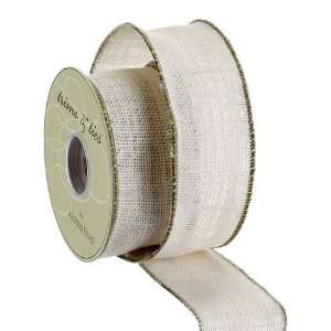 5Wx10yd Olive Embroidered Burlap Ribbon Natural (Pack of 6):  