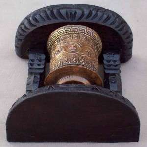 Carved wood stand Tibetan auspicious PRAYER WHEEL 4  