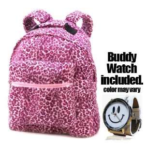  Leopard Print Pink Plush Backpack 