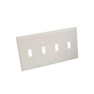 White 4 Gang Thermoplastic Toggle Switch Panel Wall Plate:  