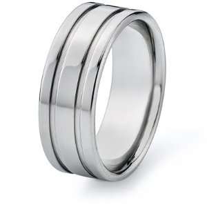  Titanium 8mm Pipe Cut Band with Grooves Jewelry