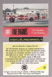   BAKER 75 FOOT AERIALSCOPE FIRE TRUCK ENGINE CARD Ulster 5 Kingston, NY