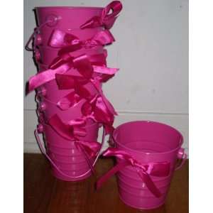  8 Piece Pink Tin Pails with Ribbons: Toys & Games