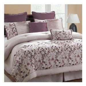 Luxury Home JARDIN PLUM Jardin Embroidered Leaves 8 Piece Comforter 